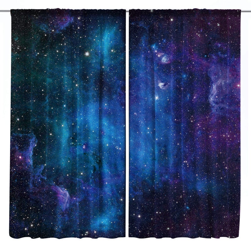 Riyidecor Kids Boys Galaxy Celestial Curtains Outer Space Rod Pocket (2 Panels 52 x 63 Inch) Blue Planet Nebula Universe Black Starry Sky Living Room Bedroom Window Drape Treatment Fabric WW-CLLE - Image 5